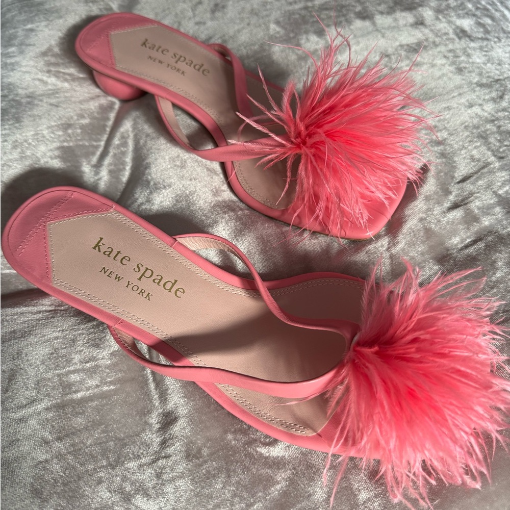 Kate Spade Bahama Vibrant Salmon Pink Feathered Heels